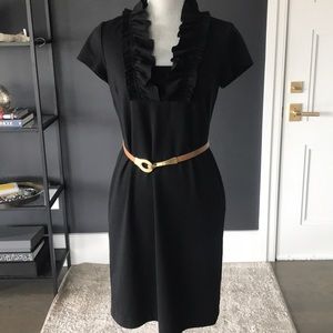Black ruffle neckline short sleeve dress